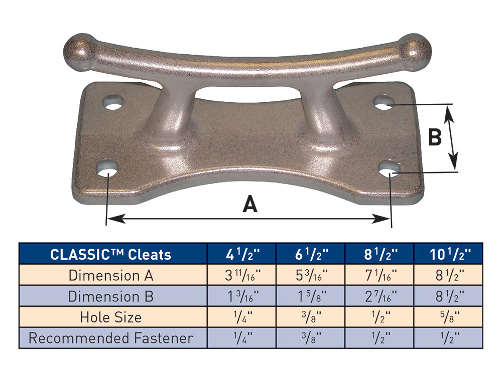 Classic Cleats with dimensions table