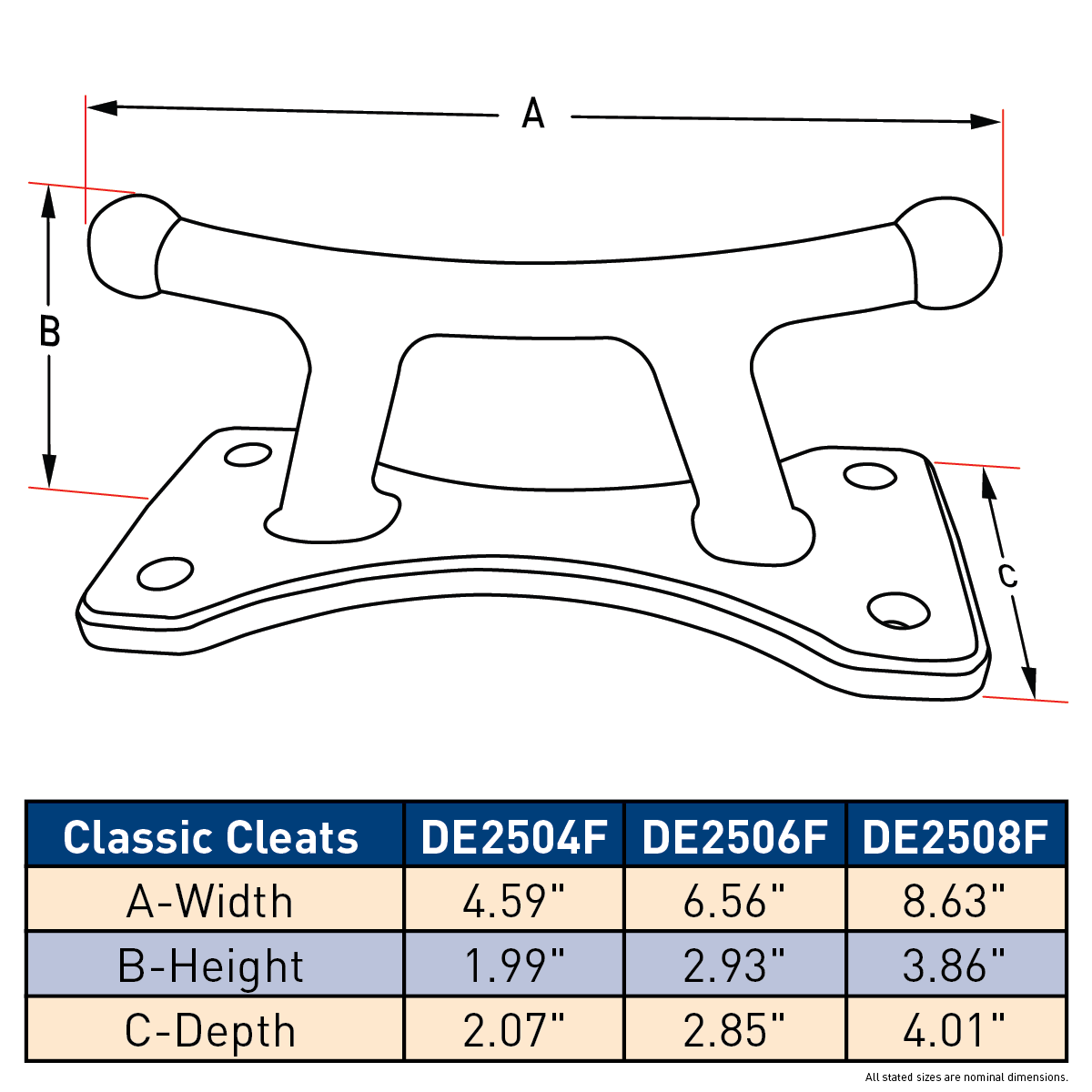 Classic Cleats technical drawing with dimensions